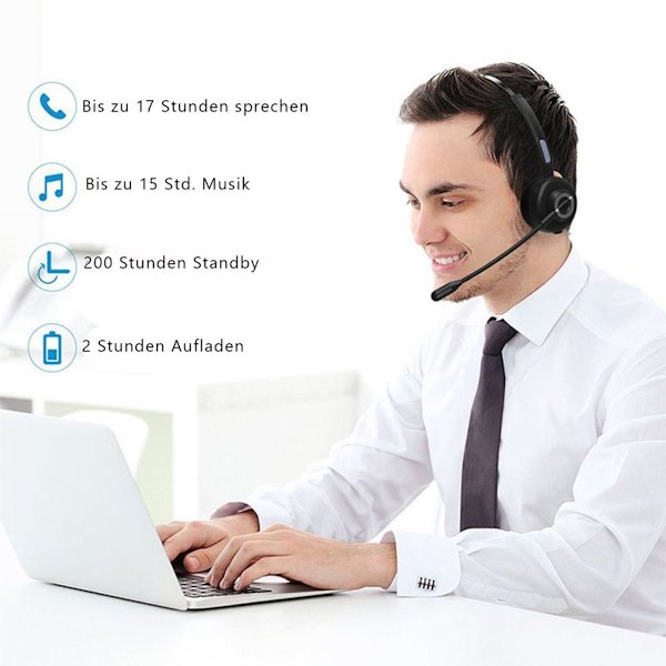 Tecknet Bluetooth-headset med mikrofon, PC-headset med AI-støyreduksjon, KLB