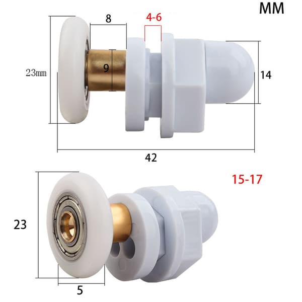 Duschhjul för duschdörrar, 8 st 23 mm