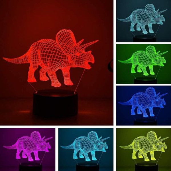 Fullosun Dinosaurie Bordlampa LED Nattlampa 3D Illusion Triceratops