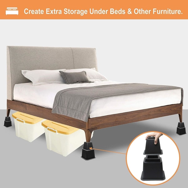 Riser Bed Feet Furniture Riser, Lägg till 3 justerbara höjder på 7,5 cm 13 cm eller 20,5 cm (4 par, svart)
