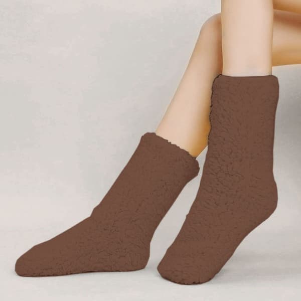 Fluffy sokker til kvinder - Bløde, fluffy sokker - Tykke brune KLB