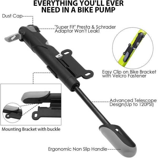 Ensiluokkainen minipyörän pumppu - korkeapaineinen suorituskyky 100 PSI - polkupyörän ilmapumppu KLB