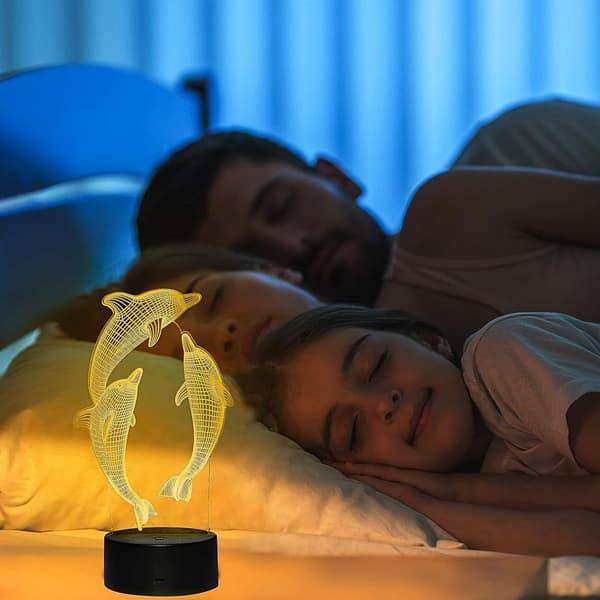 3D Delfin Nattlys, LED optisk illusjon nattlyslampe KLB