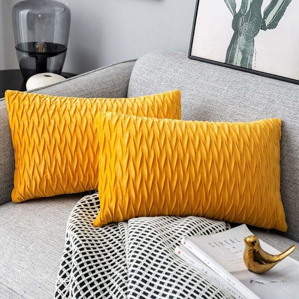 Fløyel putetrekk 30x50cm for stue sofa, sett med 6 ensfargede firkantede putetrekk soveromsdekorasjon, gul KLB