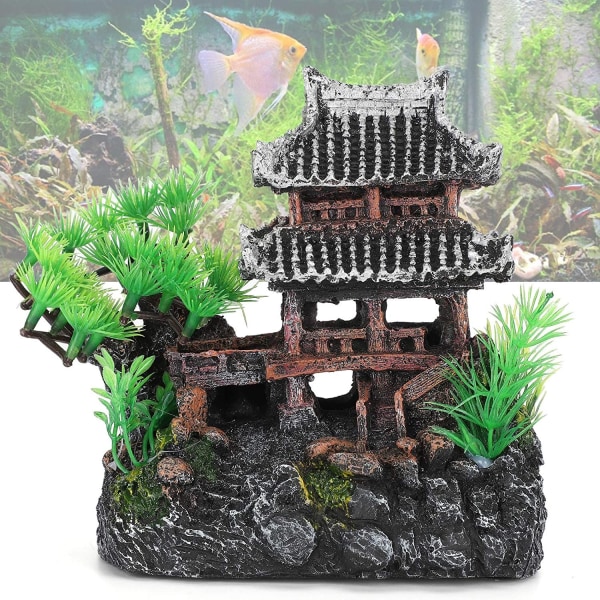 Akvariumhus Kunstig Harpiks Gammelt Hus Akvarium Landskapsfisk Reke Gjemmested Hule for Akvarium Ornament(A)