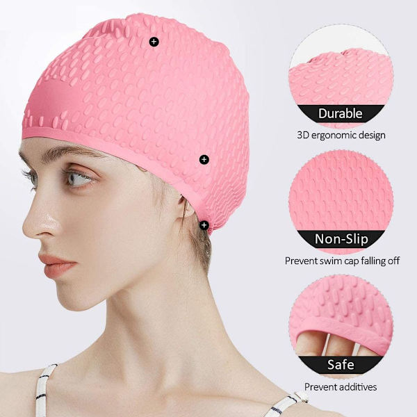 Big Drop badehætte til kvinder. Komfortabel badehætte med langt hår i pink