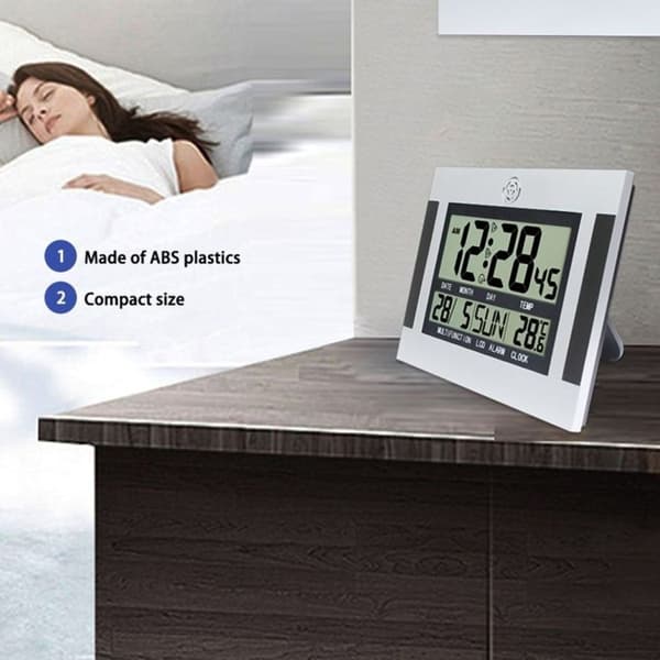 Stor LCD-väggklocka Enkel elektronisk väckarklocka (Silver + Svart)