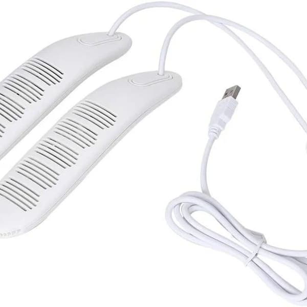 Bærbar skotørker med USB-ladekabel og timer (hvit)