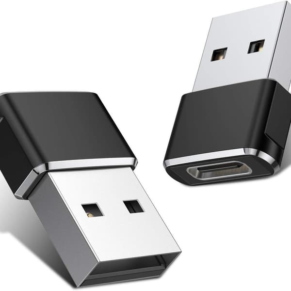 USB C - naar USB A -adapter, 2-pack, zwarte oplaadkabel