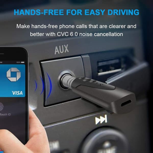 Bluetooth-mottaker, mini Bluetooth 3.5mm AUX-adapter håndfrisett KLB
