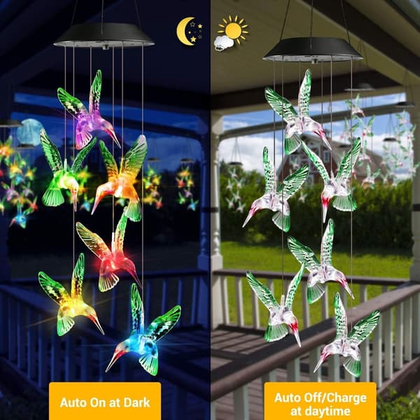 Lampe Solcelle Lyskæder, Farveskiftende Sol Kolibri Vindspil, LED Dekorative Mobile KLB