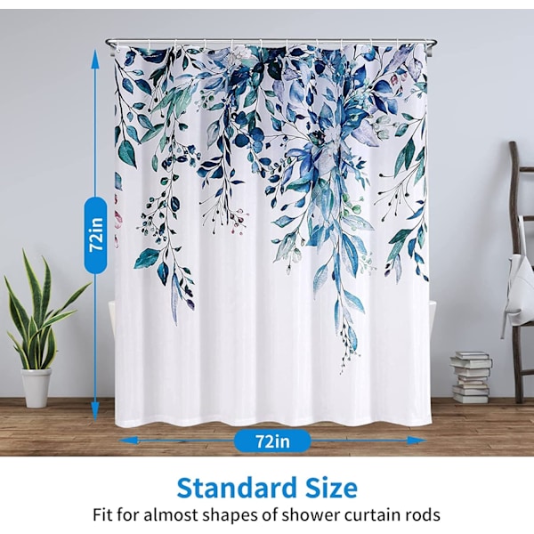 Blomster bruseforhæng med 12 kroge, vandtæt polysilicium bruseforhæng, maskinvaskbar, hurtig tørring, 180x180cm til badekar