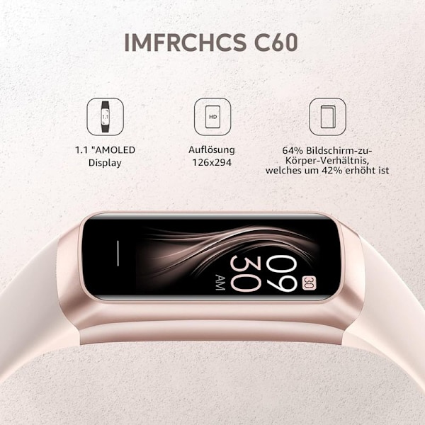 SmartWatch for kvinner og menn - Fitnessklokke med 1,10 tommers AMOLED-berøringsskjerm