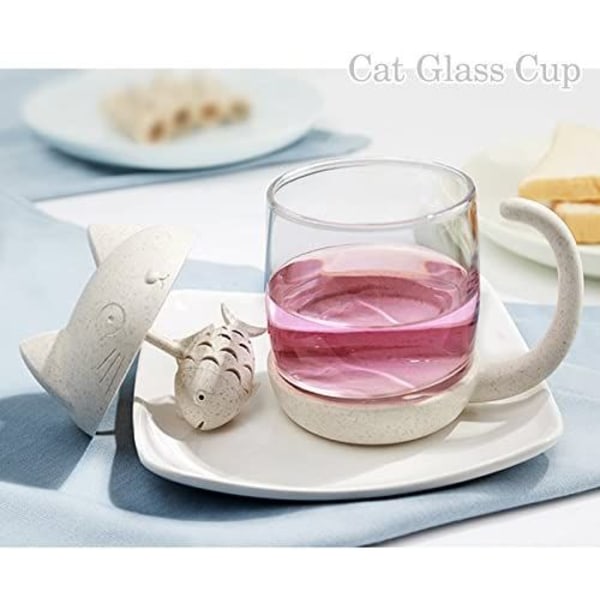 UneMug kissan muotoinen lasinen teekuppi kalan muotoisella infuusiosuodattimella 250 ml