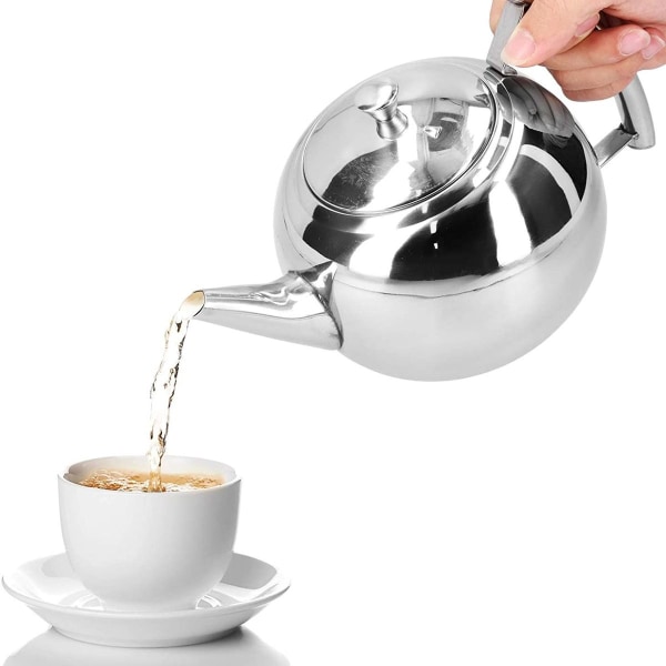 Teekannu, 2L teekannu ruostumattomasta teräksestä valmistettu kahvipannu irrotettavalla infuusiosuodattimella