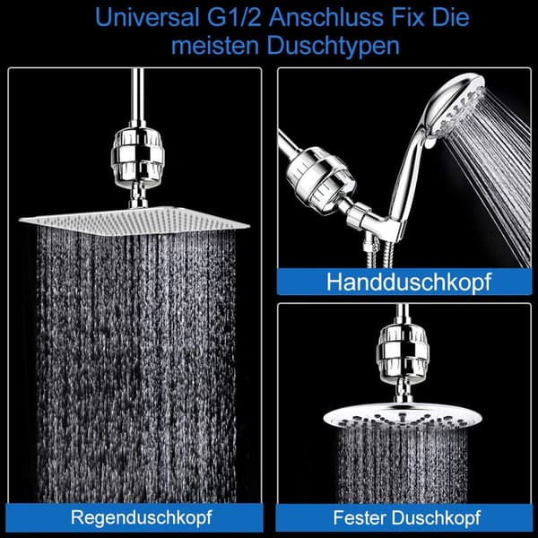 20-lags dusjfilter, dusjhodefilter med 3 filterpatroner,