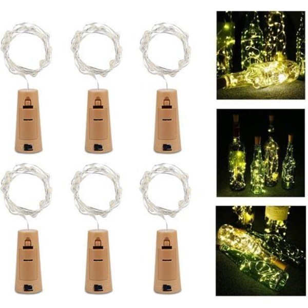 Flasklampa, Vinflaskelampor 6 Korkflaskor Mini Flaskstränglampor 100cm 10Leds Koppartrådslampa