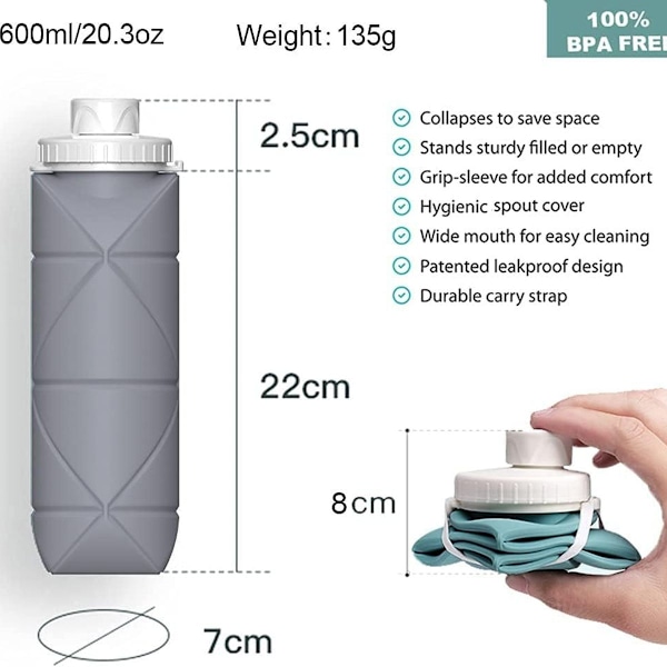 Anpassade hopfällbara vattenflaskor 2-pack BPA-fria grå KLB