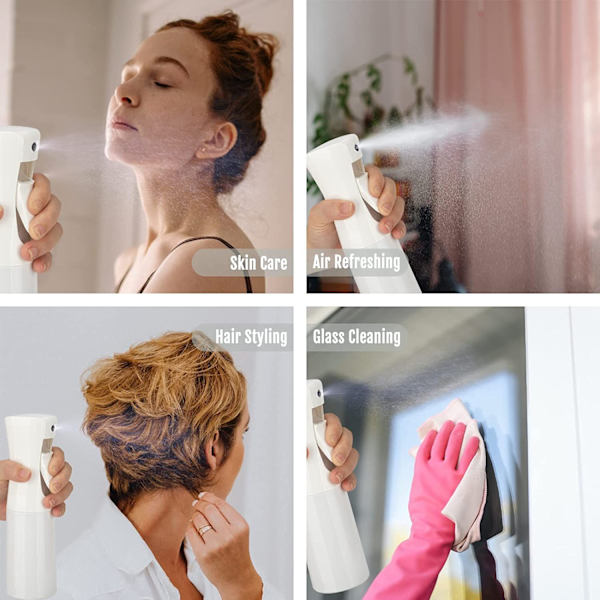 6,8 OZ/200 ML Kontinuerlig Sprayflaska (Vit 2-pack), Hårsprayflaska, Fin Mist Vattensprayflaska för Salonger, Frisör, Växter, Hudvård, Rengöring