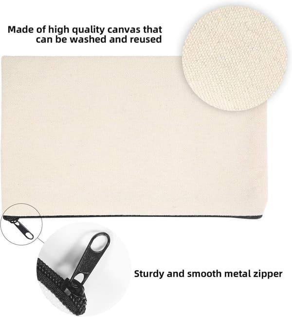 Paket med 10 tomma DIY-väskor i canvas, pennfodral, tomma sminkväskor, paket med 10