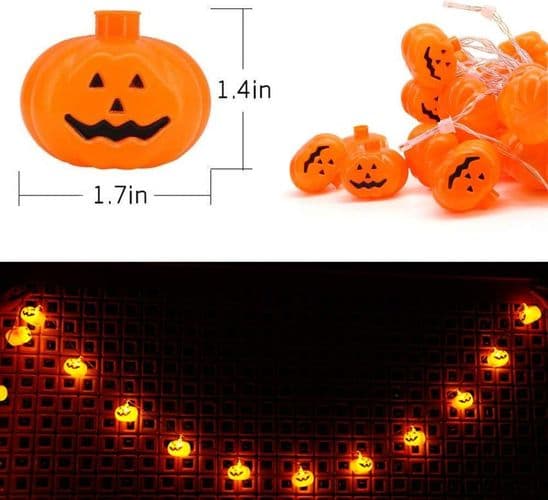 Halloween-fe-lys, græskar-fe-lys, batteridrevet, 30 LED