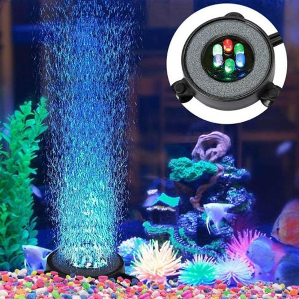 LED-akvarium bubblare färgväxlande lampa luftbubbla sten fisk tank bubbla
