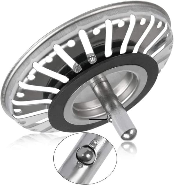 2 stk. vaskfilterprop til vaskprop hul køkken/badeværelse si 79 mm diameter med kuglehoved, rustfrit stål
