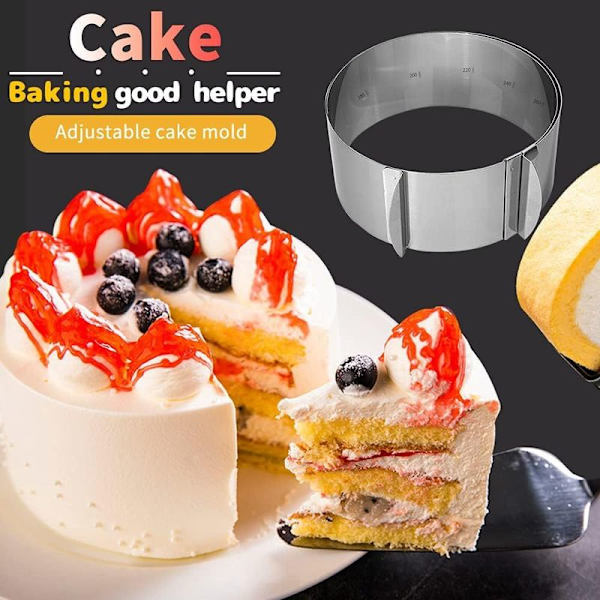 Kakeform, 8 cm justerbar høyde, kakeform, ramme i rustfritt stål, egnet for bakeform