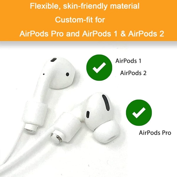 2 par Airpods-rem kompatibel for AirPods, hvit stropp