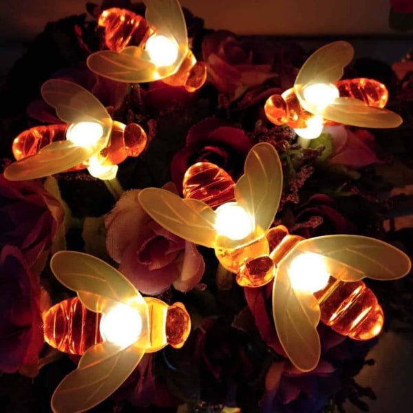 Light garland for children's room with timer-6 meter LED battery night light children's birthday decoration-set of small bee statues-battery operated