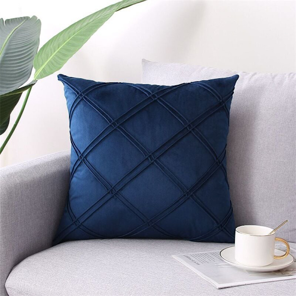 Putetrekk 2 stk tredimensjonalt geometrisk fløyel putevar 45 x 45 cm Hjem Sofa Soverom Bil Dekorativ (Marineblå) KLB