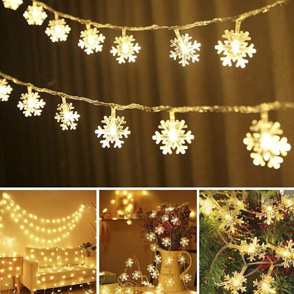 Snöflinga ljusslinga 10m 80 LED jul batteridrivna ljusslinga inomhus KLB
