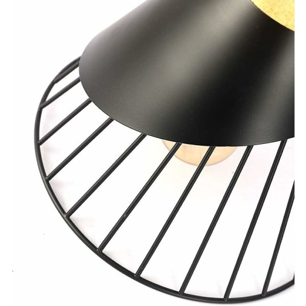 Vintage Pendellampe, Industriell Taklampe i Tre og Metall Design i Pendellamper E27 Belysning Vegglampe for Spisestue Kjøkken, Svart KLB