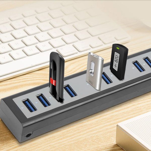 DC5V 10 Port USB Hub USB3.0 Splitter Adapter Sort til KLB