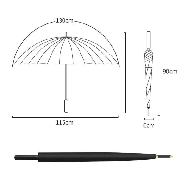 Langskaftet paraply, lige stang, stødsikkert stof, sort KLB