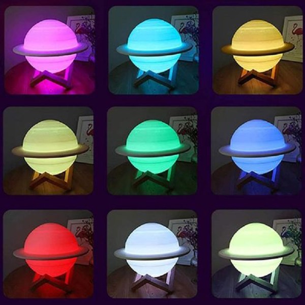 Månelampe 3D natlys dæmpbar, Papasbox 15cm LED Saturn lampe med