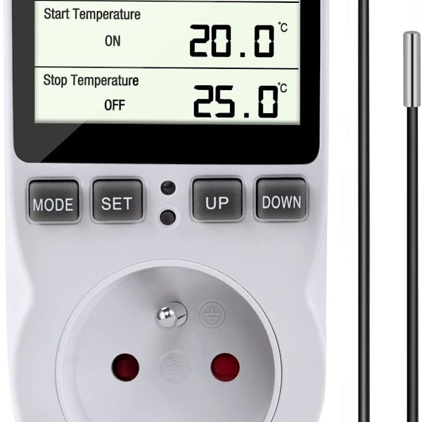Termostatisk stikkontakt, digital programmerbar stikkontakttimer med sonde, drivhusvarmer
