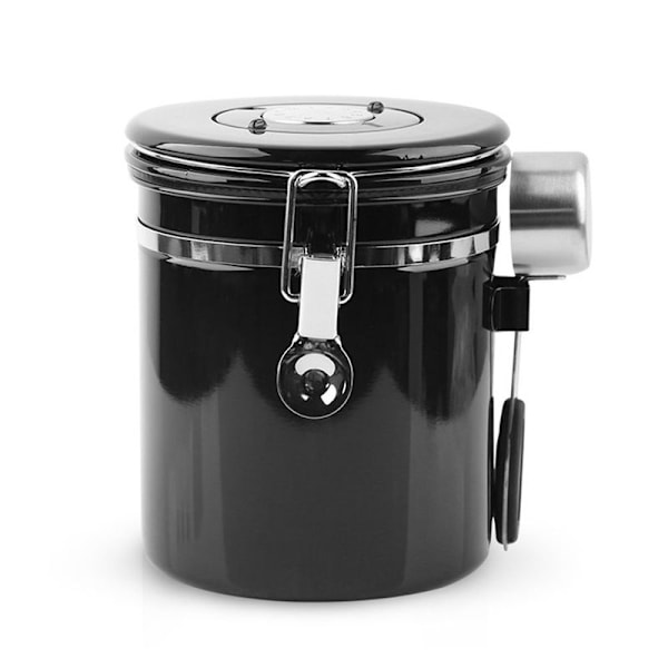 Kaffebeholder til formalet kaffe med gennemsigtigt vindue, dato sort