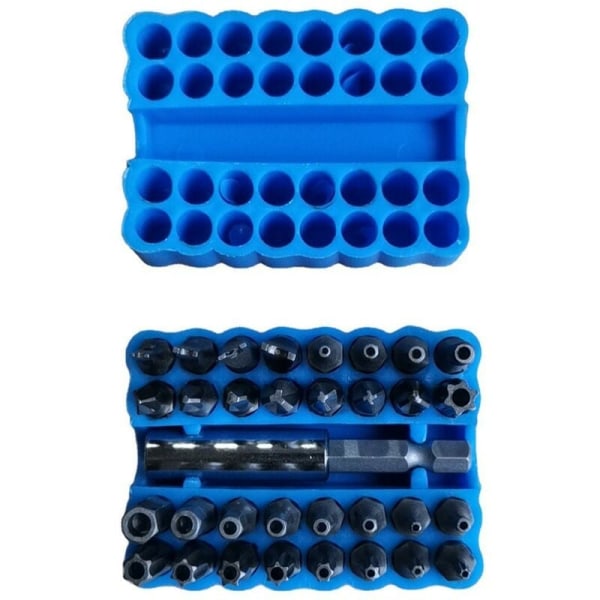 33-Piece Magnetic Screwdriver Bit Set with Bit Holder Extension, Safety Anti-Tamper SAE Metric Hex Tri-Wing Torq Star Socket Wrench - Blue KLB