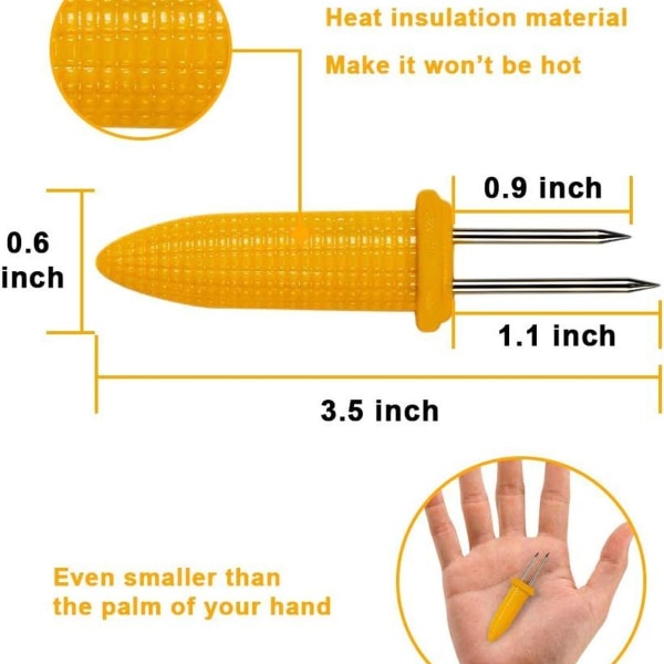 Pakke med 20 maisstativer, rustfrie stål maiskolbestativer, maiskolspyd,