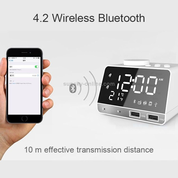 K11 Spegelalarmklocka Bluetooth-högtalare LED Digital Elektronisk Liten Alarmklocka
