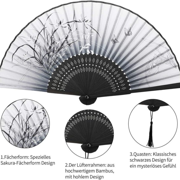 Håndholdt vifte med kvast, dame vifte i stof, foldevifte, vægvifte, foldevifte KLB