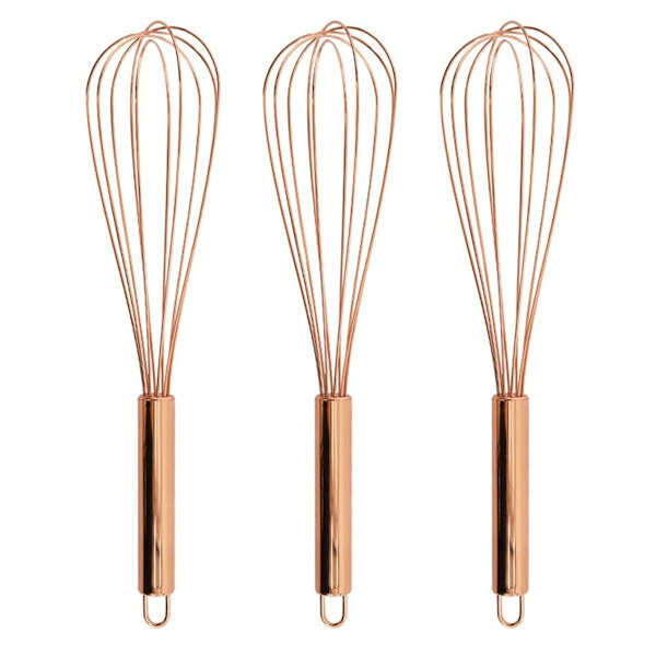 Pakke med 3 piskeris fremstillet af rustfrit stål med titaniumbelægning og guld rosaguld KLB