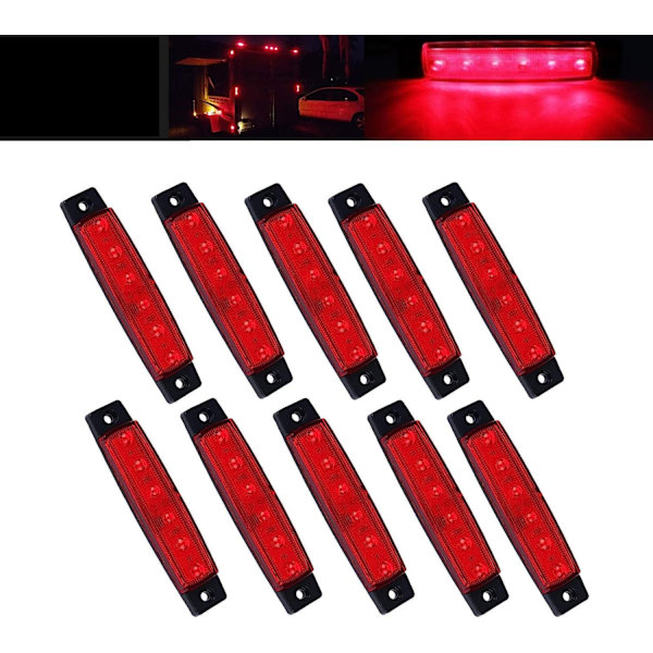10 stk. 6 LED 3,8 tommer trailer blinklys til lastbiler, røde markørlys, lastbilkabine bagmarkeringslys (rød)