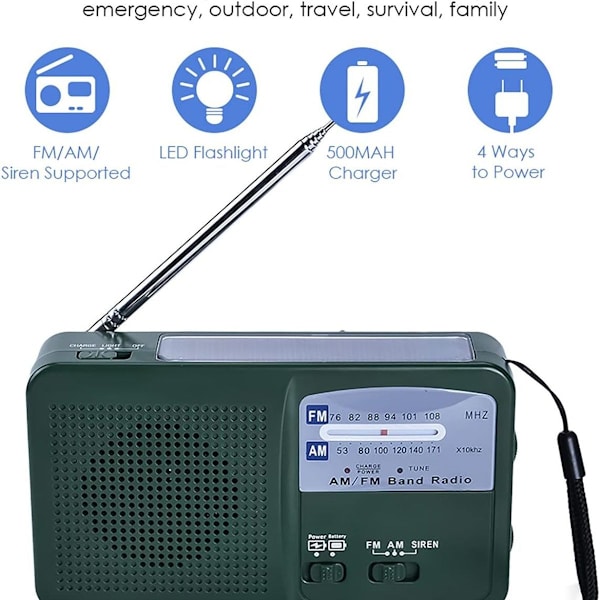 Bærbar nødradio Solradio Sveiv AM FM Radio med LED-lommelykt USB-port
