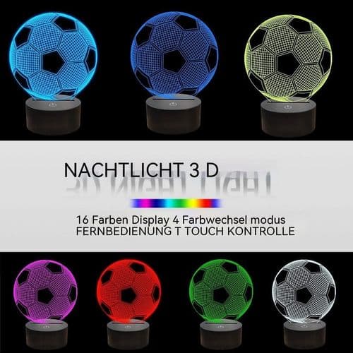 Fodbold 3D Illusion Natlampe, 7 Farver Skiftende Touch Control LED Skrivebord