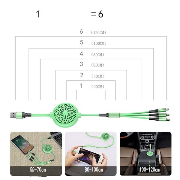 3-in-1 On The Soft Glue Go Retractable Charging Cable, Purple