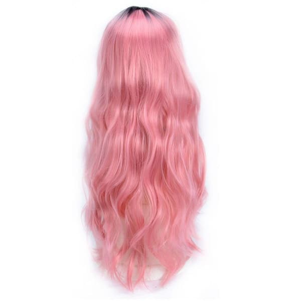 Lang krøllete rosa gradient parykk for kvinner