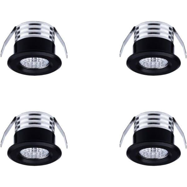 Sæt med 4 mini LED indbyggede spotlights, 3 W, varm hvid sort