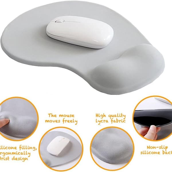 Kontormusemåtte med gel-håndledsstøtte - Ergonomisk Gaming 02Grå
